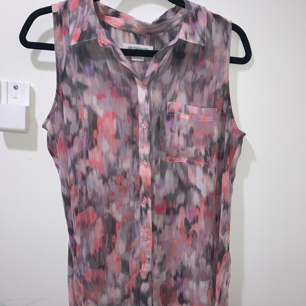 Pink And Grey Liz Claiborne Sheer Blouse